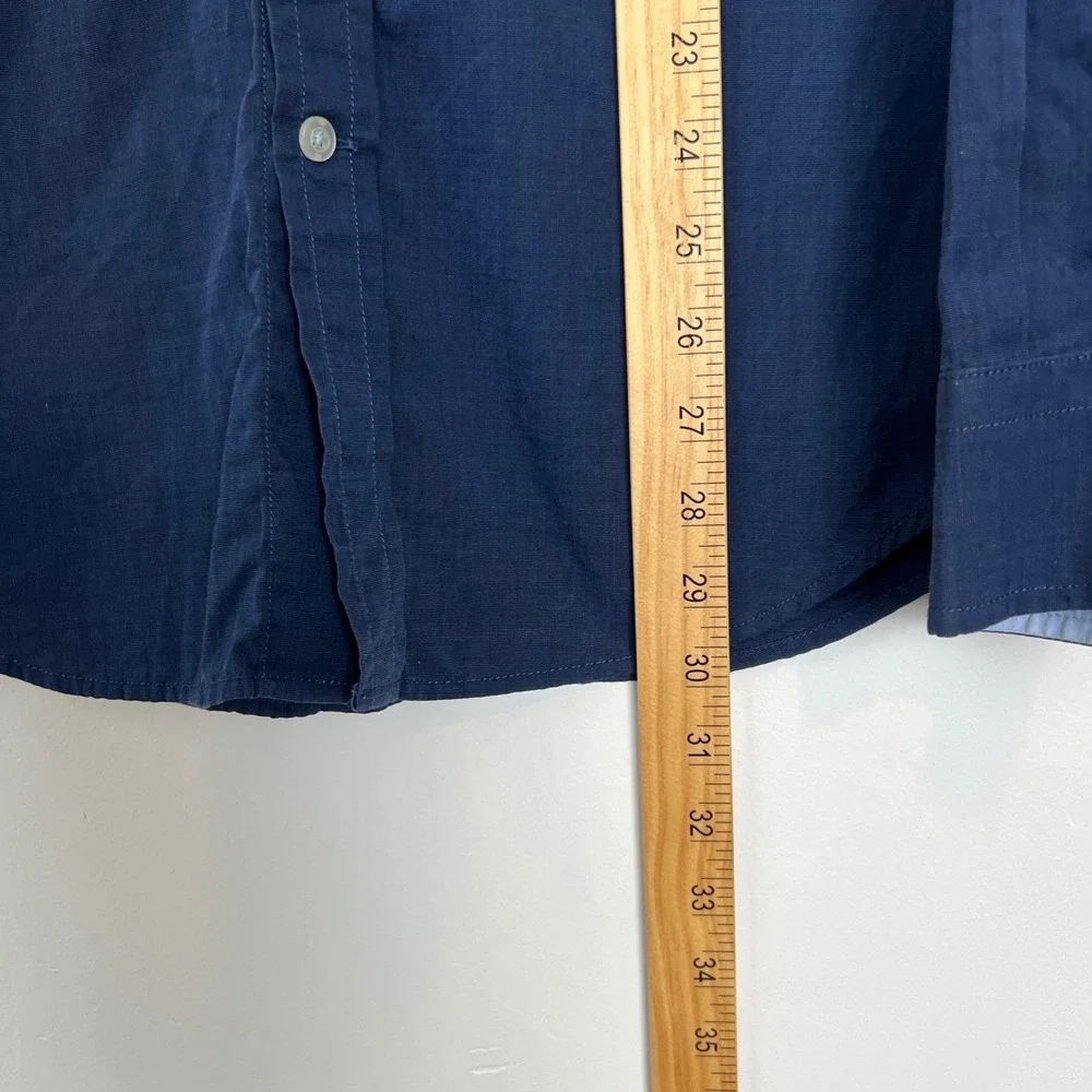 Banana Republic Luxe Stretch Poplin Grant Slim Fit Button Down Shirt Navy Mens M